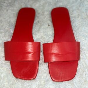 Red Slide Sandals | Minimalist Flat Slides | Size 8